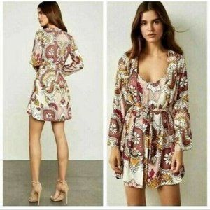 BCBGMAXAZRIA Grand Paisley Size Small Kimono-Style Wrap Dress Slip Dress Combo